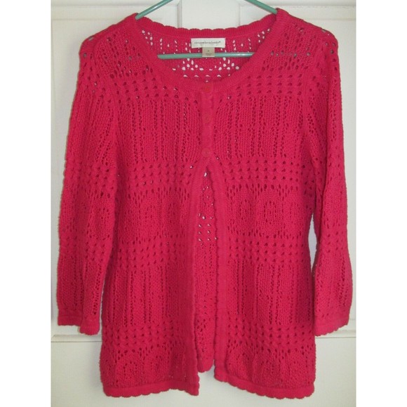 Christopher & Banks Women's Pink Open Knit Long Sleeve Cardigan Size M - Picture 1 of 7